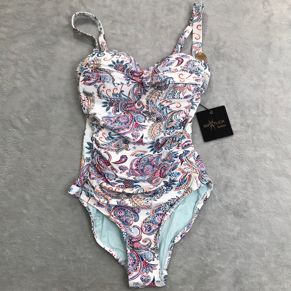 Nip Tuck Swim Paisley Print Slimming One Piece  New